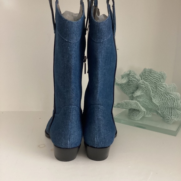 Karl Lagerfeld Cowboy very Taylor Swift Denim Boots Crystal Embellishment - Picture 7 of 9